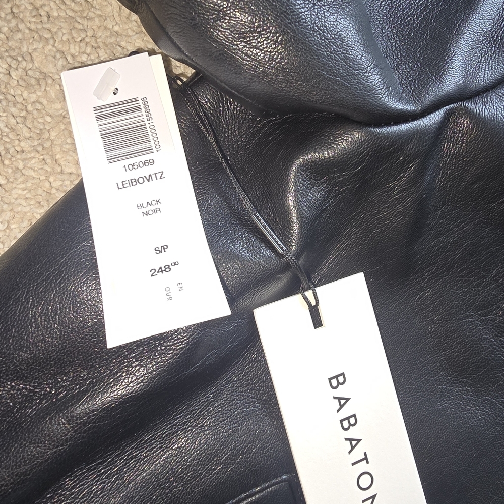 Babaton Black Cropped Leather Bomber Jacket - Picture 5 of 5